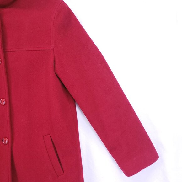 J. Percy Red 100% Merino Wool Pockets Hooded Mid Length Winter Coat Size S - Picture 9 of 16